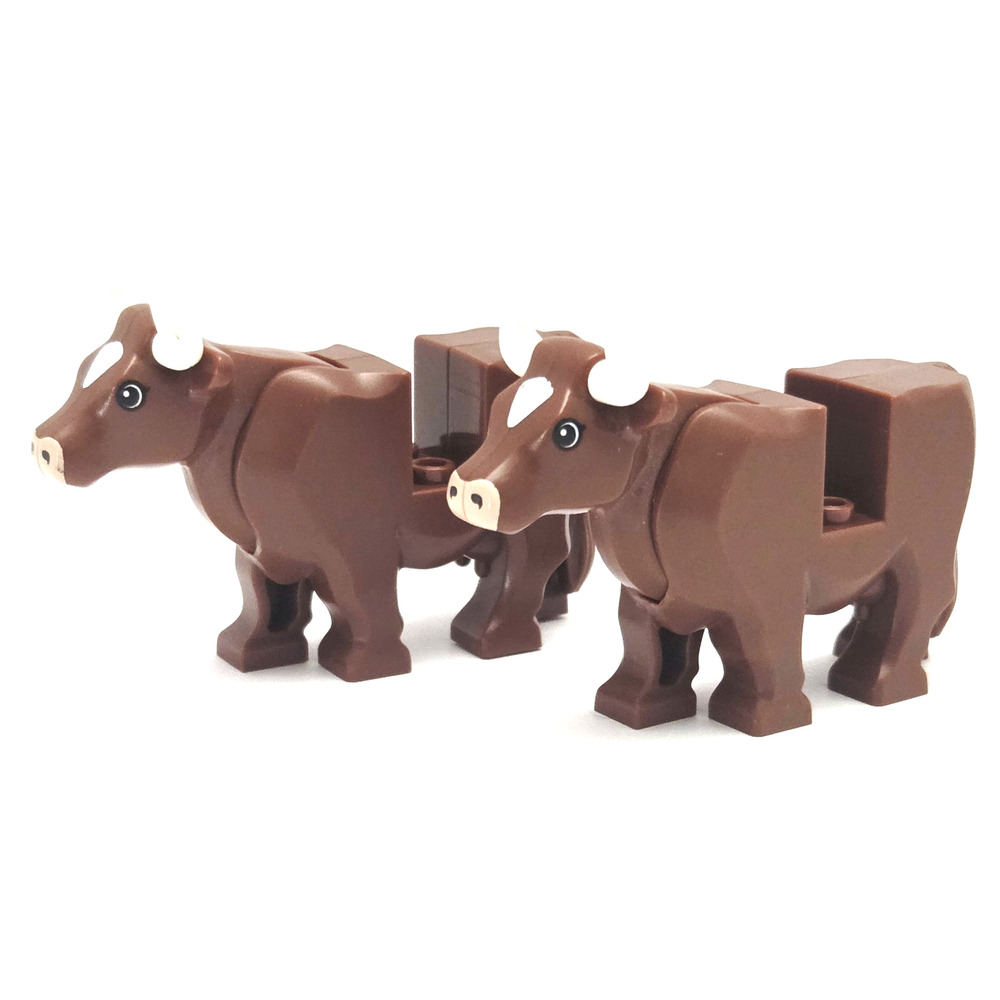 Lego Reddish Brown Cows w/ Short Horns Lot of 2 Cow Farm Barnyard Castle Animals